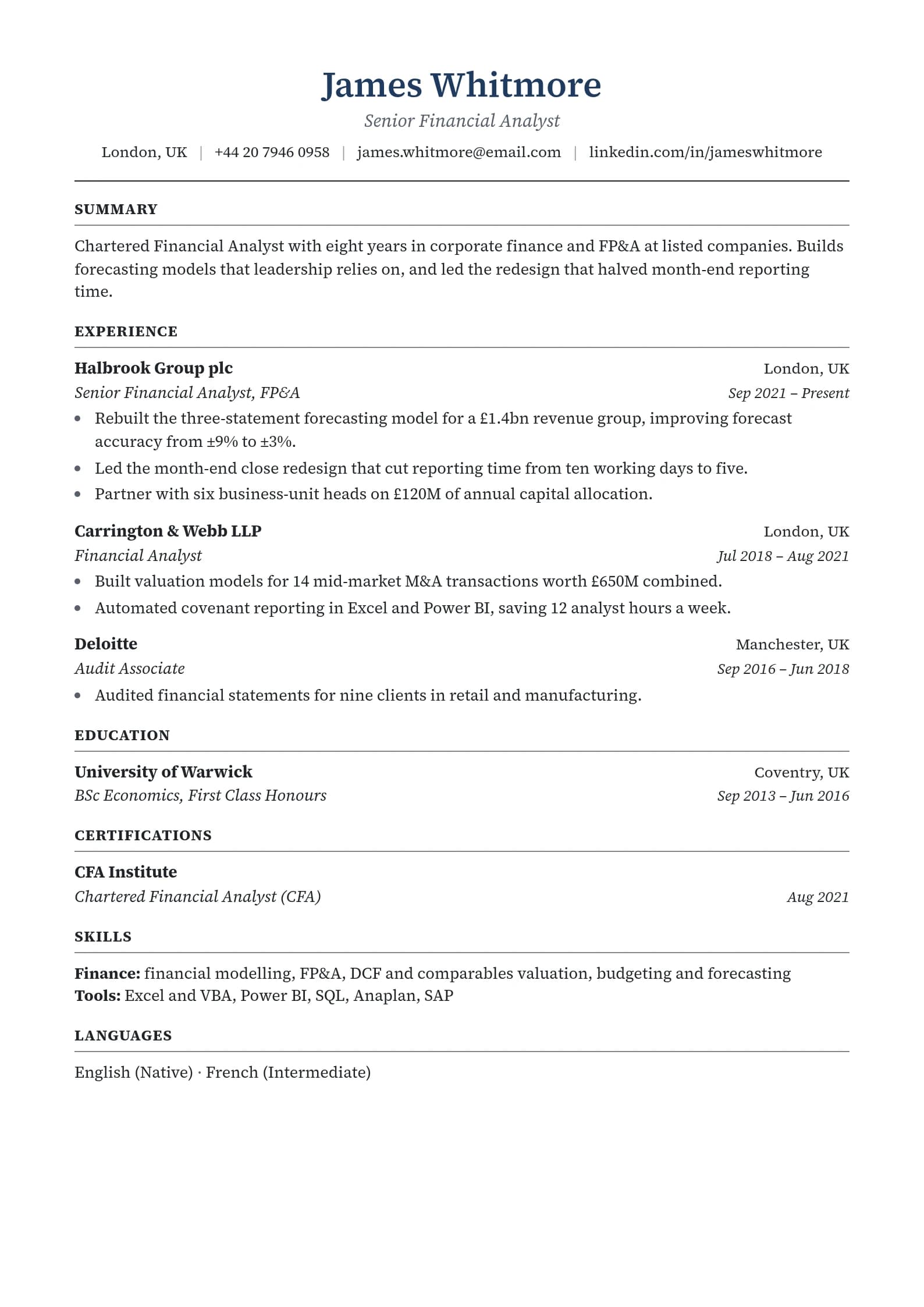 London resume template